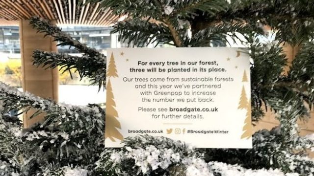 Sign promoting the initiative at the Broadgate Christmas Forest