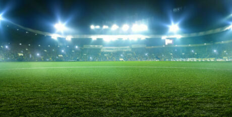 Football stadium, shiny lights, view from field